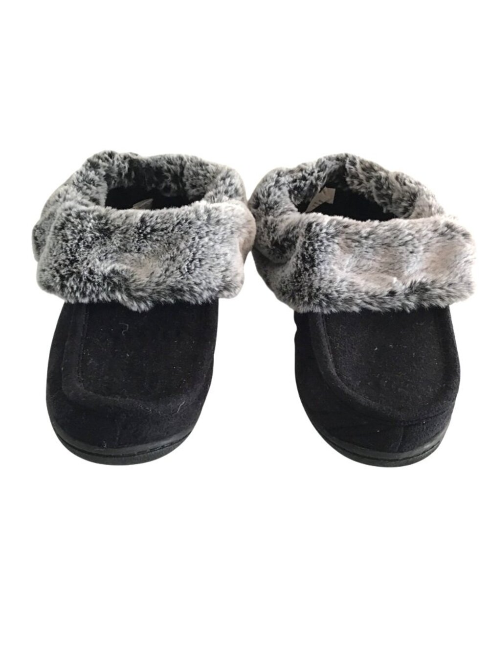 CARTER CLUB -WOMENS BLACK/GREY FAUX FUR SLIPPER SANDALS SIZE 9